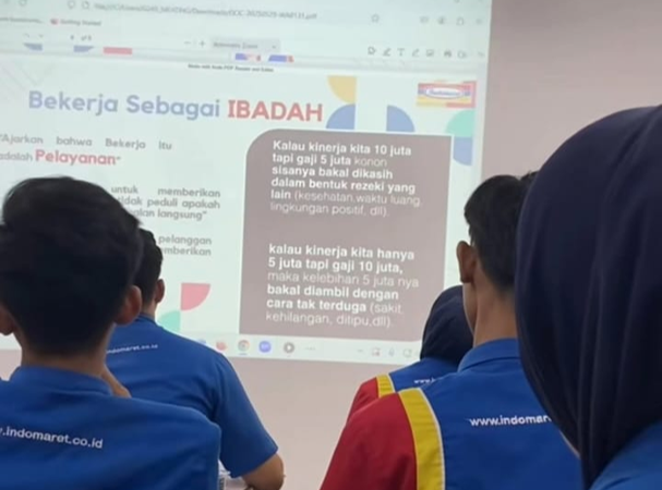 Screenshot materi pelatihan Indomaret “Bekerja Sebagai IBADAH”